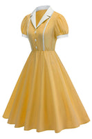 Laden Sie das Bild in den Galerie-Viewer, Eingeschnittenes Revers Blaues Einreihiges Kleid aus den 1950er Jahren