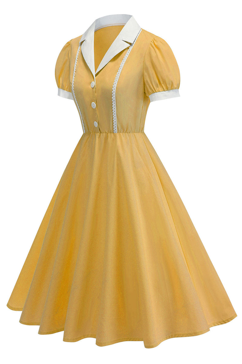 Laden Sie das Bild in den Galerie-Viewer, Eingeschnittenes Revers Blaues Einreihiges Kleid aus den 1950er Jahren