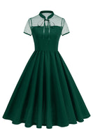 Laden Sie das Bild in den Galerie-Viewer, Schwarzes Halsausschnitt A-Linien Kleid der 1950er Jahre mit Punkten