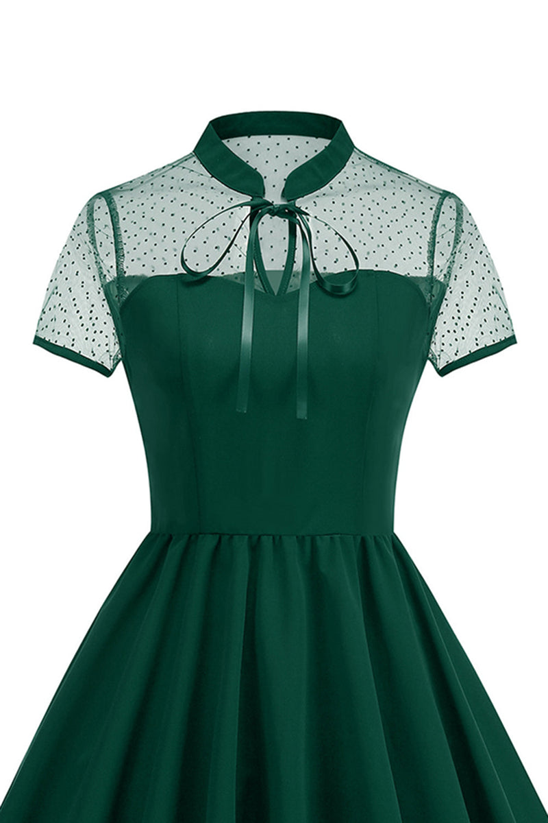 Laden Sie das Bild in den Galerie-Viewer, Schwarzes Halsausschnitt A-Linien Kleid der 1950er Jahre mit Punkten