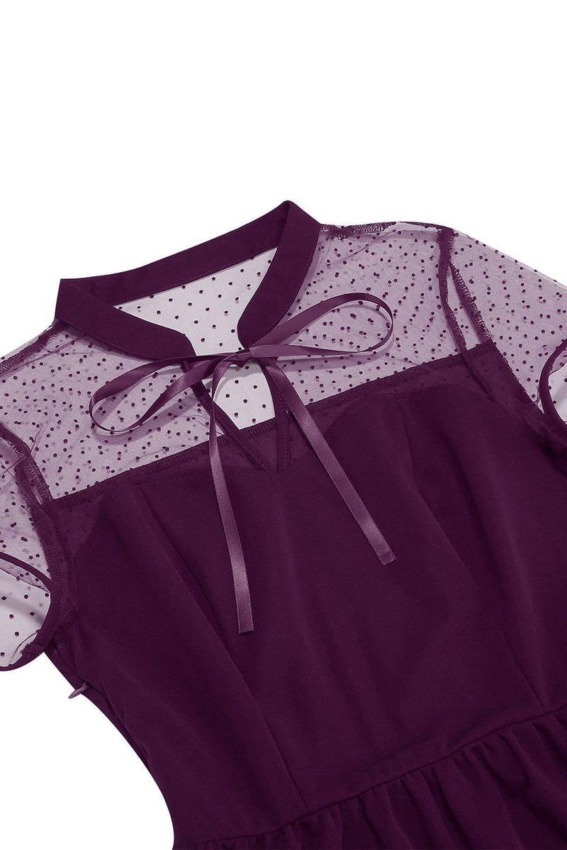 Laden Sie das Bild in den Galerie-Viewer, Schwarzes Halsausschnitt A-Linien Kleid der 1950er Jahre mit Punkten