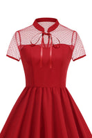 Laden Sie das Bild in den Galerie-Viewer, Schwarzes Halsausschnitt A-Linien Kleid der 1950er Jahre mit Punkten