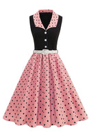Laden Sie das Bild in den Galerie-Viewer, Blaues A-Linie Polka Dots Schal Revers 1950er Kleid