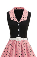Laden Sie das Bild in den Galerie-Viewer, Blaues A-Linie Polka Dots Schal Revers 1950er Kleid