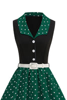 Laden Sie das Bild in den Galerie-Viewer, Blaues A-Linie Polka Dots Schal Revers 1950er Kleid