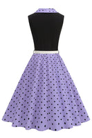 Laden Sie das Bild in den Galerie-Viewer, Blaues A-Linie Polka Dots Schal Revers 1950er Kleid