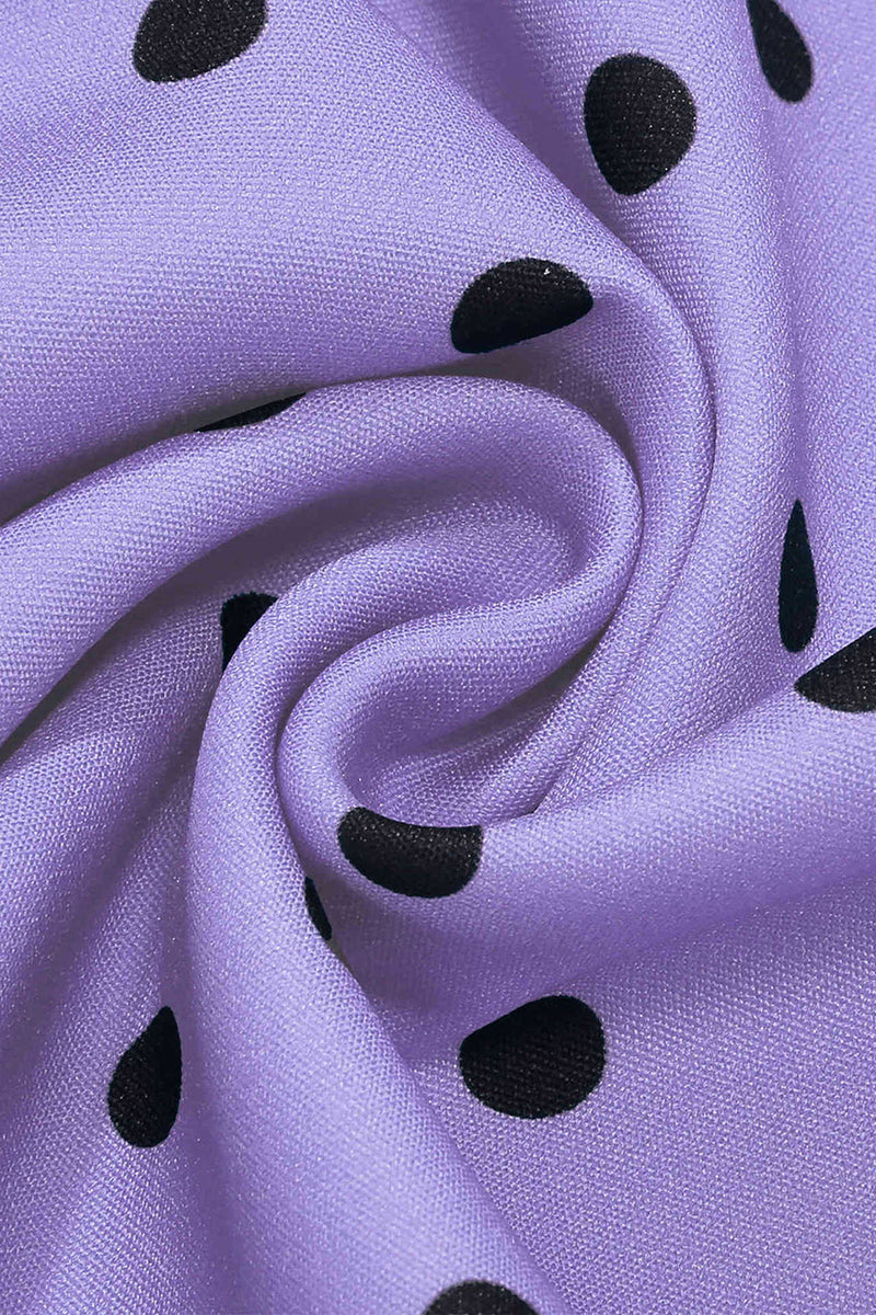 Laden Sie das Bild in den Galerie-Viewer, Blaues A-Linie Polka Dots Schal Revers 1950er Kleid