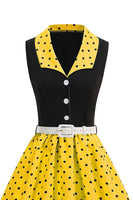 Laden Sie das Bild in den Galerie-Viewer, Blaues A-Linie Polka Dots Schal Revers 1950er Kleid