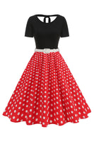 Laden Sie das Bild in den Galerie-Viewer, Rundhals Schwarze Polkapunkte A-Linie Kleid der 1950er Jahre