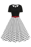 Laden Sie das Bild in den Galerie-Viewer, Rundhals Schwarze Polkapunkte A-Linie Kleid der 1950er Jahre