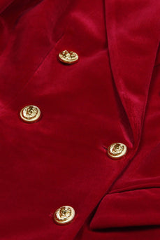 Dunkelrote Zweiteilige Doppelreihige Samt Revers Damenanzüge