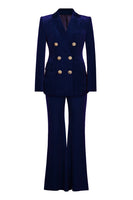 Laden Sie das Bild in den Galerie-Viewer, Dunkelrote Zweiteilige Doppelreihige Samt Revers Damenanzüge