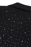 Laden Sie das Bild in den Galerie-Viewer, Glitzernder Schwarzer Revers Damenblazer mit Perlen