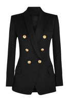 Laden Sie das Bild in den Galerie-Viewer, Schwarzer Schal Laepl Doppelreihiger Damenblazer