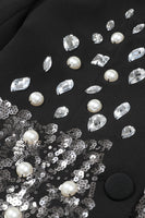 Laden Sie das Bild in den Galerie-Viewer, Perlen Schwarzer Pailletten Revers Damenblazer