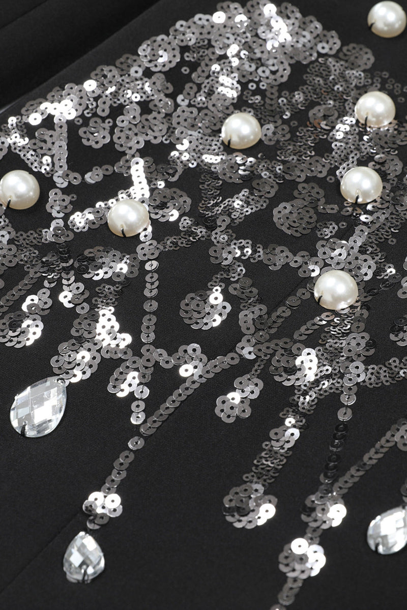 Laden Sie das Bild in den Galerie-Viewer, Schwarz Bestickter Zweireihiger Reversblazer