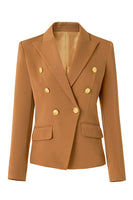 Laden Sie das Bild in den Galerie-Viewer, Schwarzer Peak Revers Doppelreihiger Satin Damenblazer