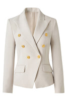 Laden Sie das Bild in den Galerie-Viewer, Schwarzer Peak Revers Doppelreihiger Satin Damenblazer