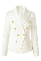 Laden Sie das Bild in den Galerie-Viewer, Schwarzer Peak Revers Doppelreihiger Satin Damenblazer