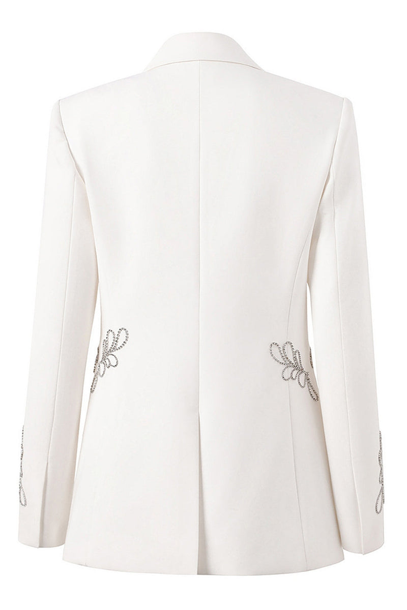 Laden Sie das Bild in den Galerie-Viewer, Weißer Einknopf Perlen Revers Damenblazer