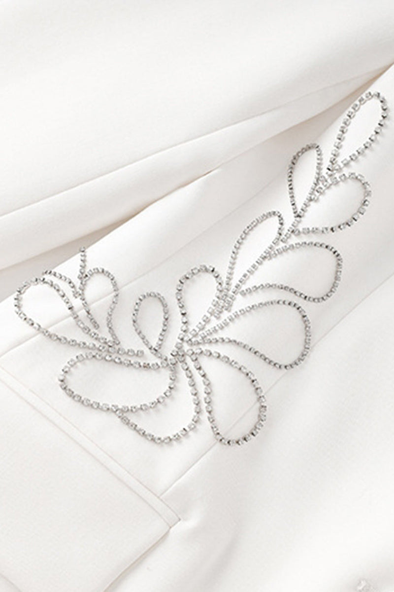 Laden Sie das Bild in den Galerie-Viewer, Weißer Einknopf Perlen Revers Damenblazer