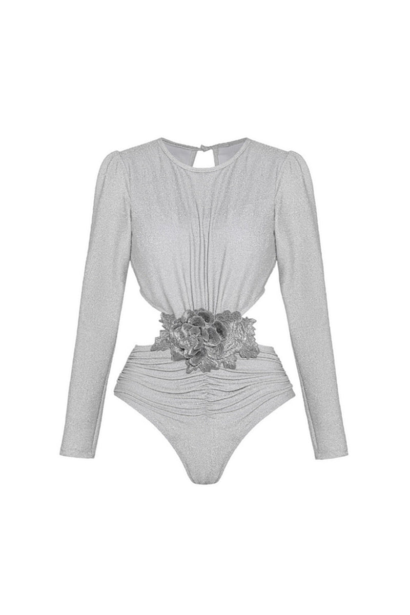 Laden Sie das Bild in den Galerie-Viewer, Silberner Zweiteiliger Badeanzug mit langen Ärmeln und Strandkleid