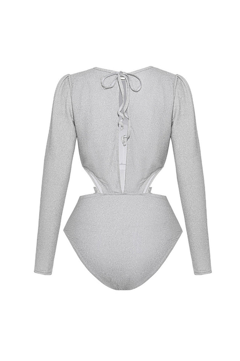 Laden Sie das Bild in den Galerie-Viewer, Silberner Zweiteiliger Badeanzug mit langen Ärmeln und Strandkleid