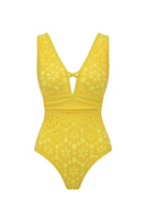 Laden Sie das Bild in den Galerie-Viewer, Gelber Zweiteiliger V-Ausschnitt Badeanzug mit Strandkleid