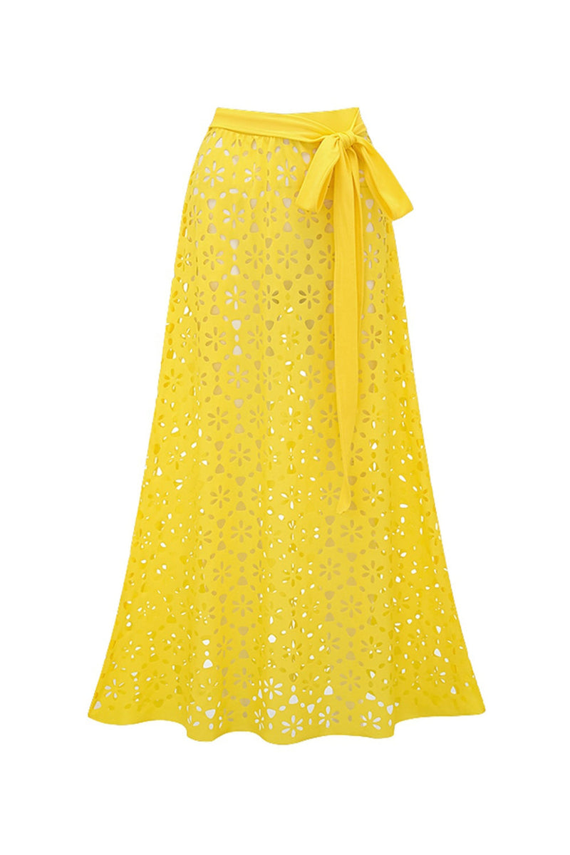 Laden Sie das Bild in den Galerie-Viewer, Gelber Zweiteiliger V-Ausschnitt Badeanzug mit Strandkleid