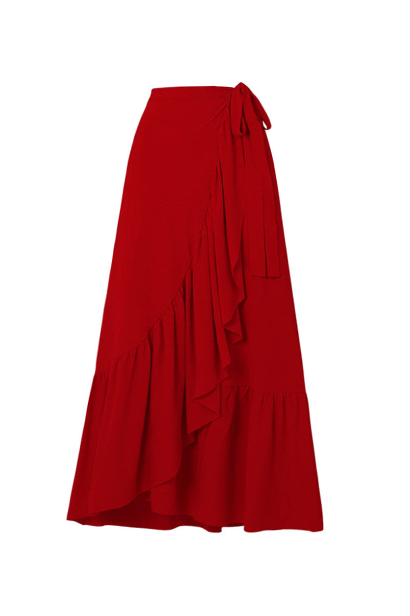 Laden Sie das Bild in den Galerie-Viewer, Roter Zweiteiliger Halter 3D-Blumenrüschen Badeanzug mit Strandkleid