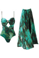 Laden Sie das Bild in den Galerie-Viewer, Rote Spaghetti-Träger Zweiteiliger Badeanzug mit Strandkleid