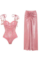 Laden Sie das Bild in den Galerie-Viewer, Blush Zweiteiliger Spaghettiträger Badeanzug mit Appliquierung und Strandkleid