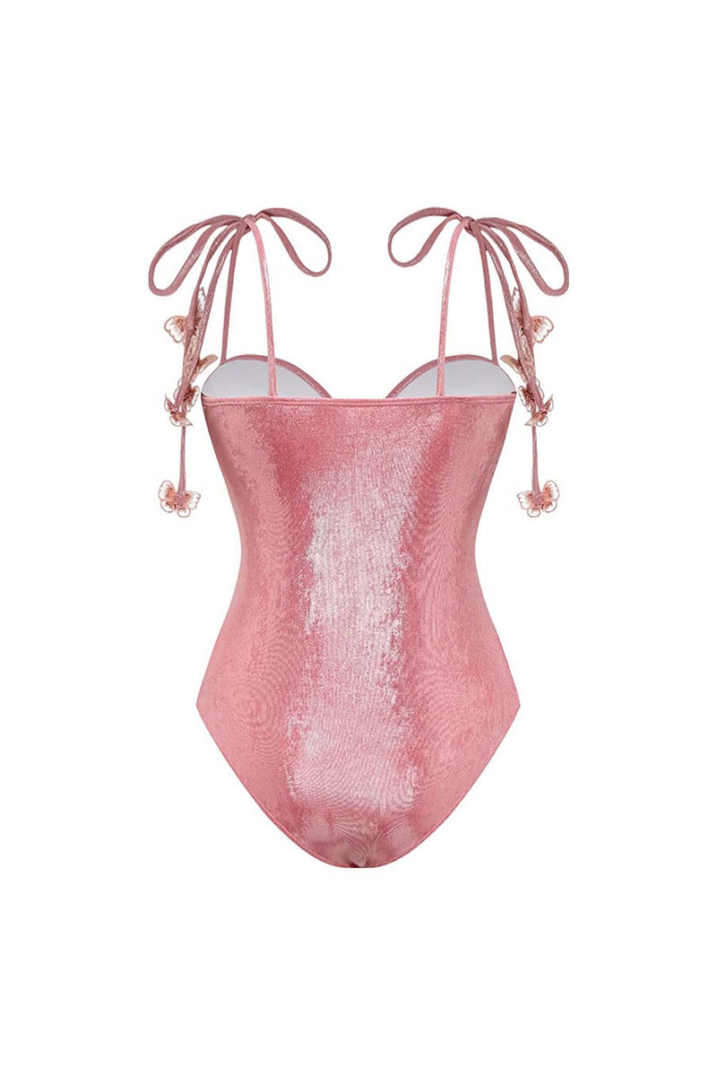 Laden Sie das Bild in den Galerie-Viewer, Blush Zweiteiliger Spaghettiträger Badeanzug mit Appliquierung und Strandkleid