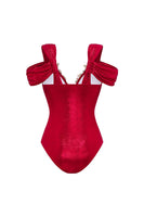 Laden Sie das Bild in den Galerie-Viewer, Roter Kalte Schulter Zweiteiliger 3D-Blumen Badeanzug mit Strandkleid