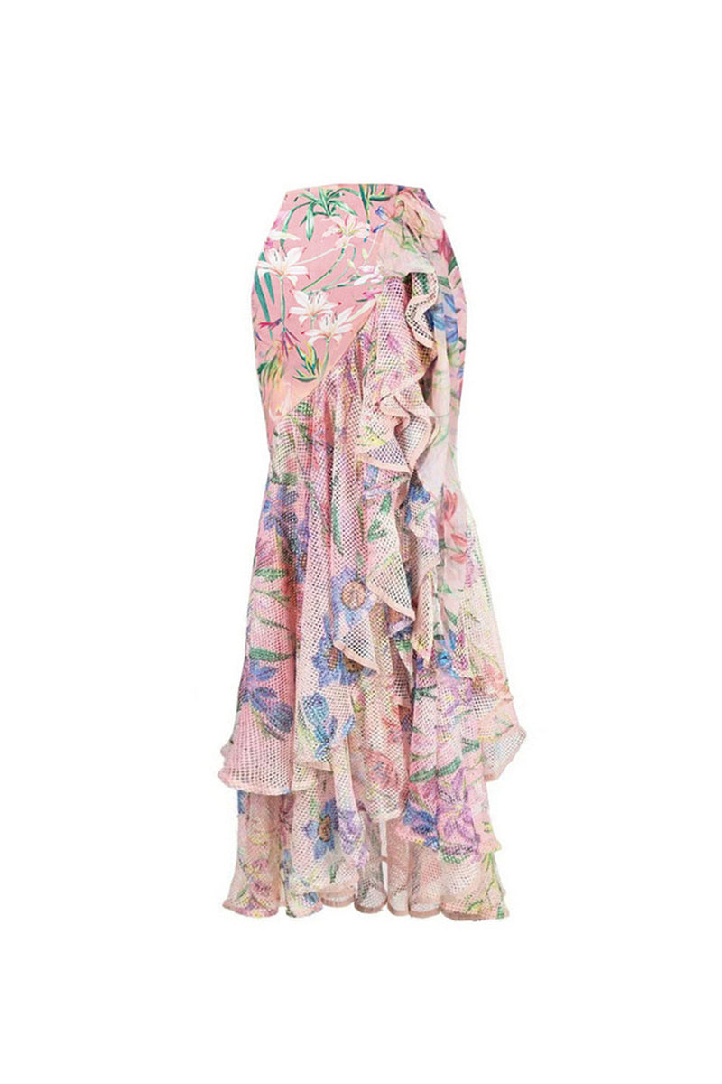 Laden Sie das Bild in den Galerie-Viewer, Rosa Geblümter Spaghetti-Träger Zweiteiliger Badeanzug mit Beachkleid