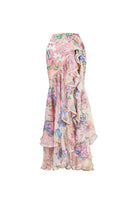 Laden Sie das Bild in den Galerie-Viewer, Rosa Blume Langarm Zweiteiliger Ausgeschnittener Badeanzug mit Rüschen und Strandkleid