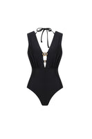 Laden Sie das Bild in den Galerie-Viewer, Schwarzer Dreiteiliger Neckholder Badeanzug mit Überzug