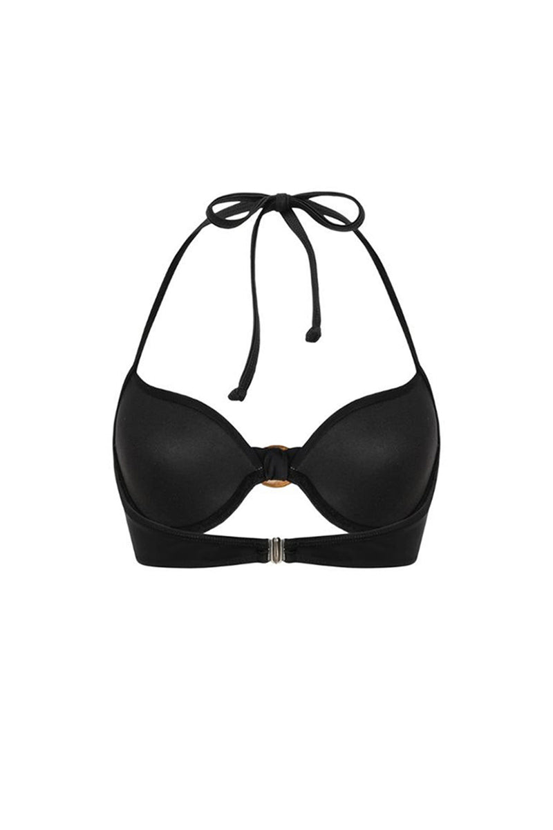 Laden Sie das Bild in den Galerie-Viewer, Schwarzer Dreiteiliger Neckholder Badeanzug mit Überzug