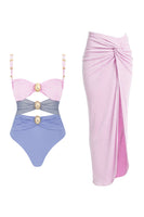 Laden Sie das Bild in den Galerie-Viewer, Schwarzer Spaghettiträger Zweiteiliger Badeanzug mit Badeanzug mit Strandkleid