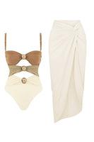 Laden Sie das Bild in den Galerie-Viewer, Schwarzer Spaghettiträger Zweiteiliger Badeanzug mit Badeanzug mit Strandkleid