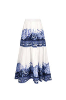 Laden Sie das Bild in den Galerie-Viewer, Zweiteiliger Weiß-blauer V-Ausschnitt Bikini mit Blumenmuster und Cover Up