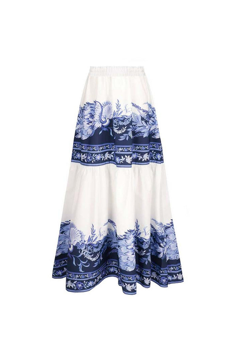 Laden Sie das Bild in den Galerie-Viewer, Zweiteiliger Weiß-blauer V-Ausschnitt Bikini mit Blumenmuster und Cover Up