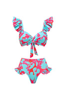 Laden Sie das Bild in den Galerie-Viewer, 3-teilige Blau Fuchsia Bademode mit Überdeckrock