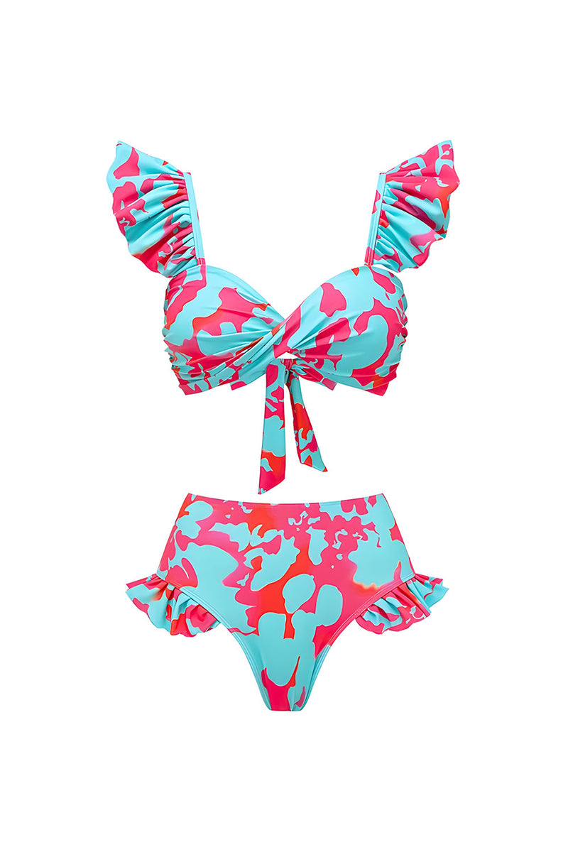 Laden Sie das Bild in den Galerie-Viewer, 3-teilige Blau Fuchsia Bademode mit Überdeckrock