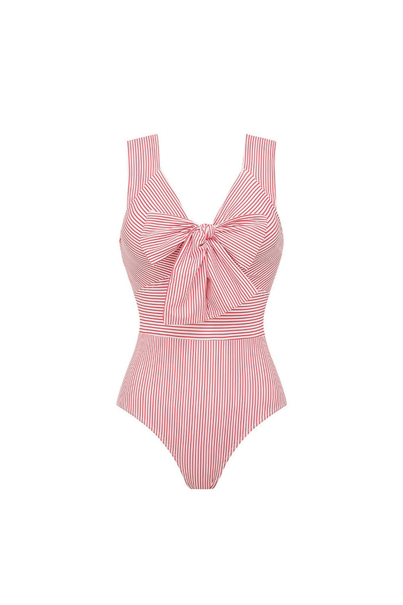 Laden Sie das Bild in den Galerie-Viewer, Rot Gestreiftes Bowknot Zweiteiliges Bademode Set mit Strandkleidung