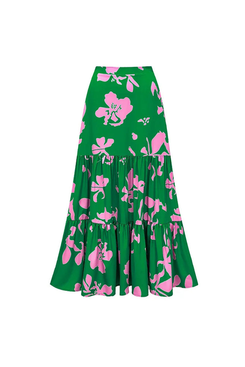 Laden Sie das Bild in den Galerie-Viewer, Dunkelgrüner Zweiteiliger Blumen V-Hals Badeanzug mit Deckmantel