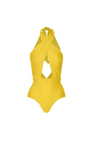 Laden Sie das Bild in den Galerie-Viewer, Gelber Neckholder Schnitt Zweiteiliger Badeanzug mit Deckmantel