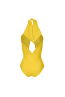 Laden Sie das Bild in den Galerie-Viewer, Gelber Neckholder Schnitt Zweiteiliger Badeanzug mit Deckmantel