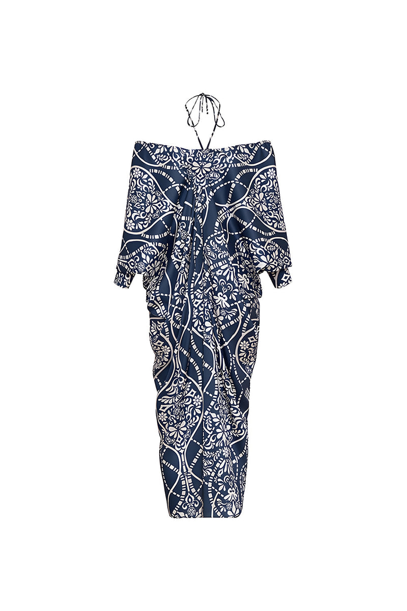 Laden Sie das Bild in den Galerie-Viewer, Marineblauer Spaghettiträger Zweiteiliger Perlenbadeanzug mit Überdeckkleid