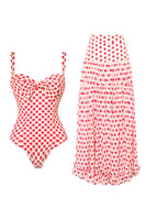 Laden Sie das Bild in den Galerie-Viewer, Blauer Herzmuster Zweiteiliger Spaghettiträger Badeanzug mit Deckmantel